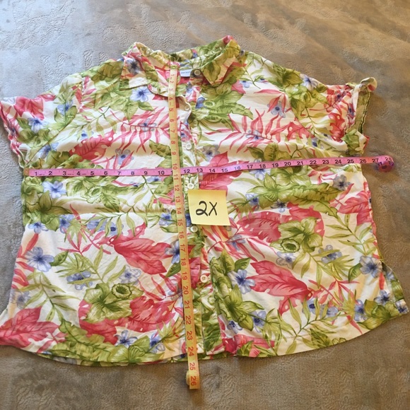 Jaclyn Smith white with pink/green Hawaiian flowered collar blouse Size 2X - Picture 7 of 7